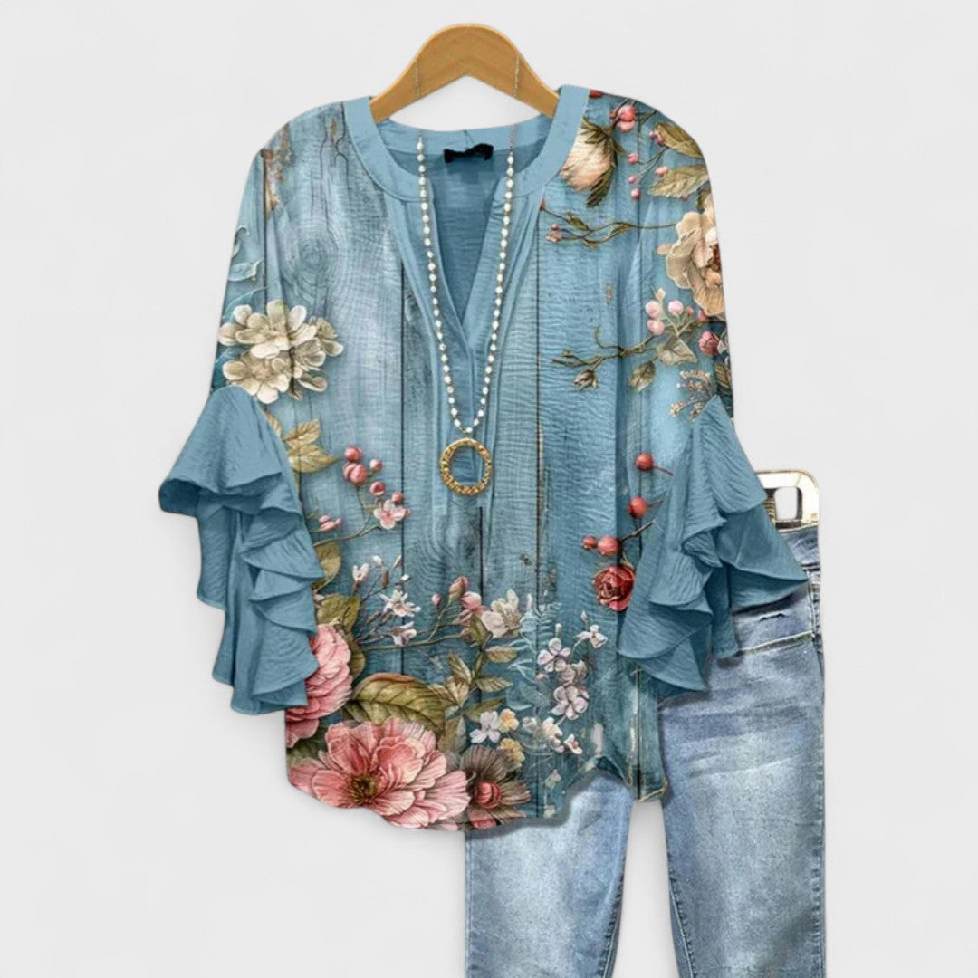 Carina - Blouse with Elegant Flowers