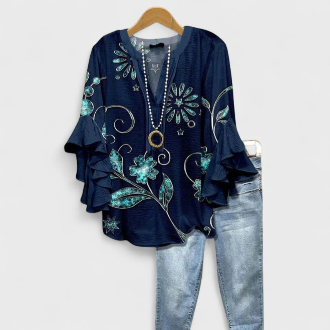 Carina - Blouse with Elegant Flowers