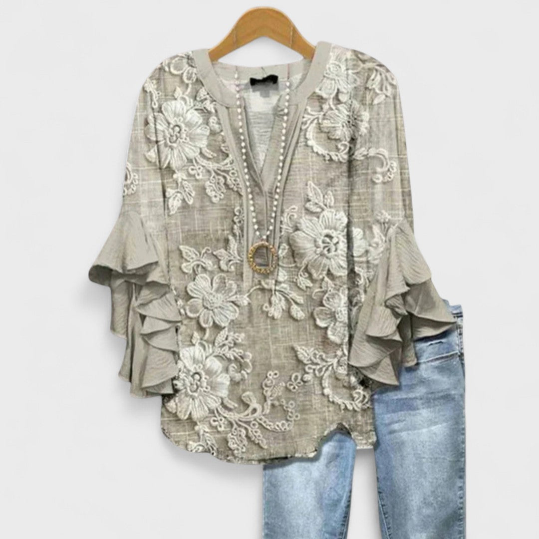 Carina - Blouse with Elegant Flowers